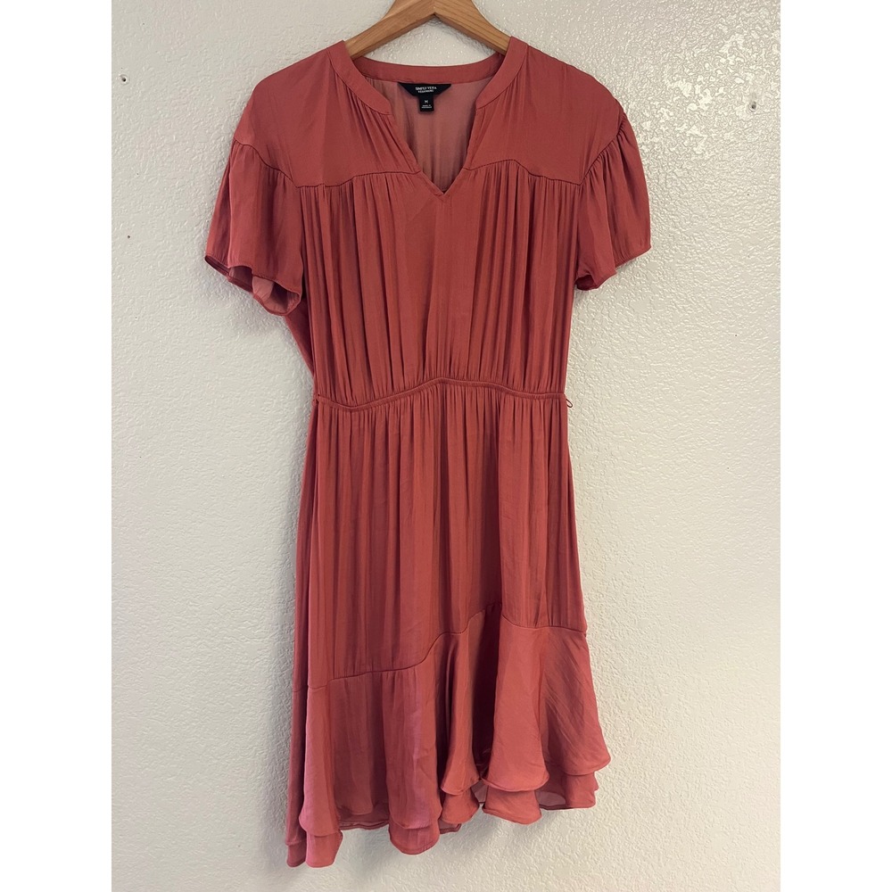 Simply Vera Vera Wang Dusty Rose Short Sleeve Ruffle Hem Dress Medium